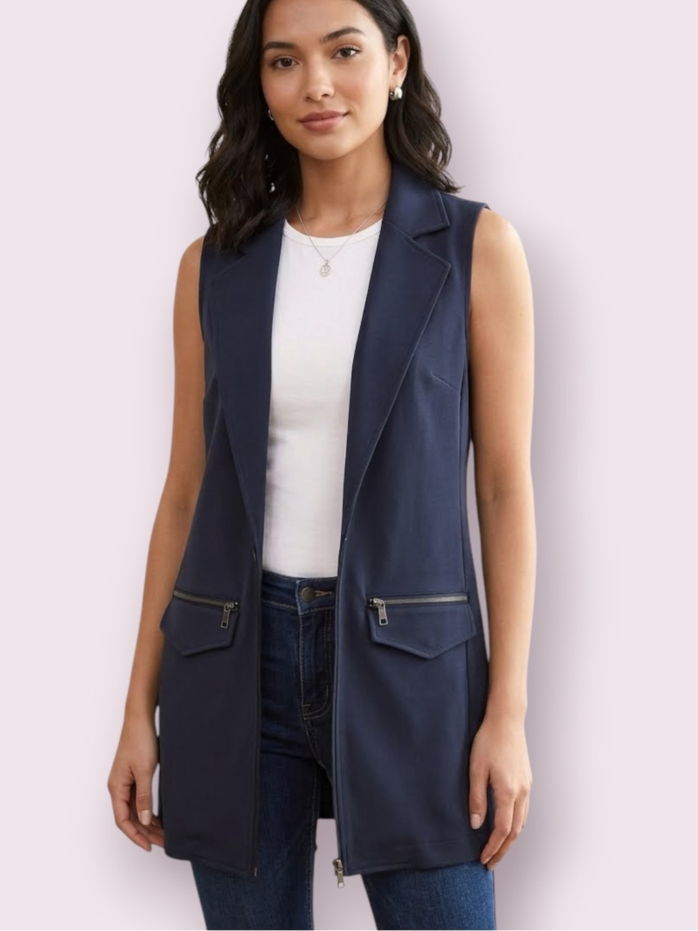 Topshop Sleeveless Longline Utility Vest Navy Blue Size 4